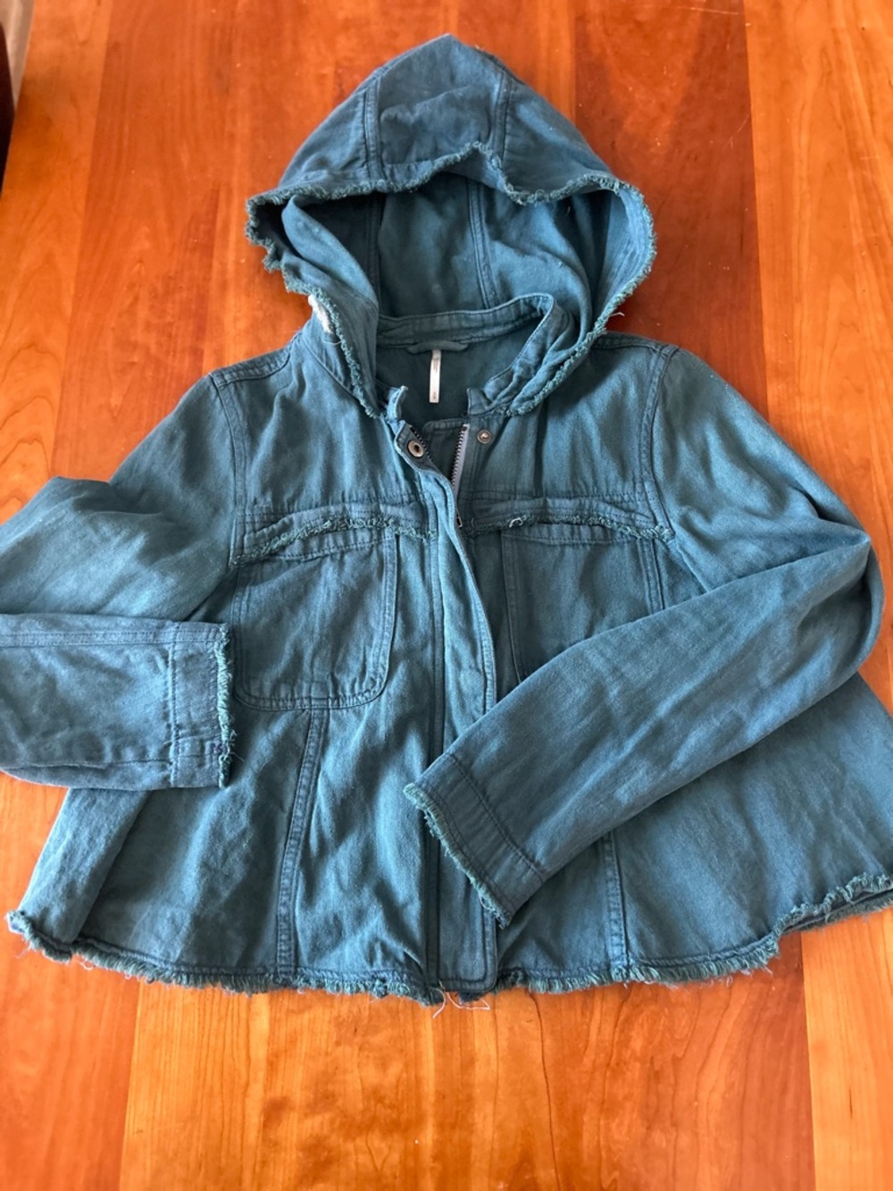 Upcycled green Free People jacket wolf howling at the moon Size Small - Picture 7 of 9